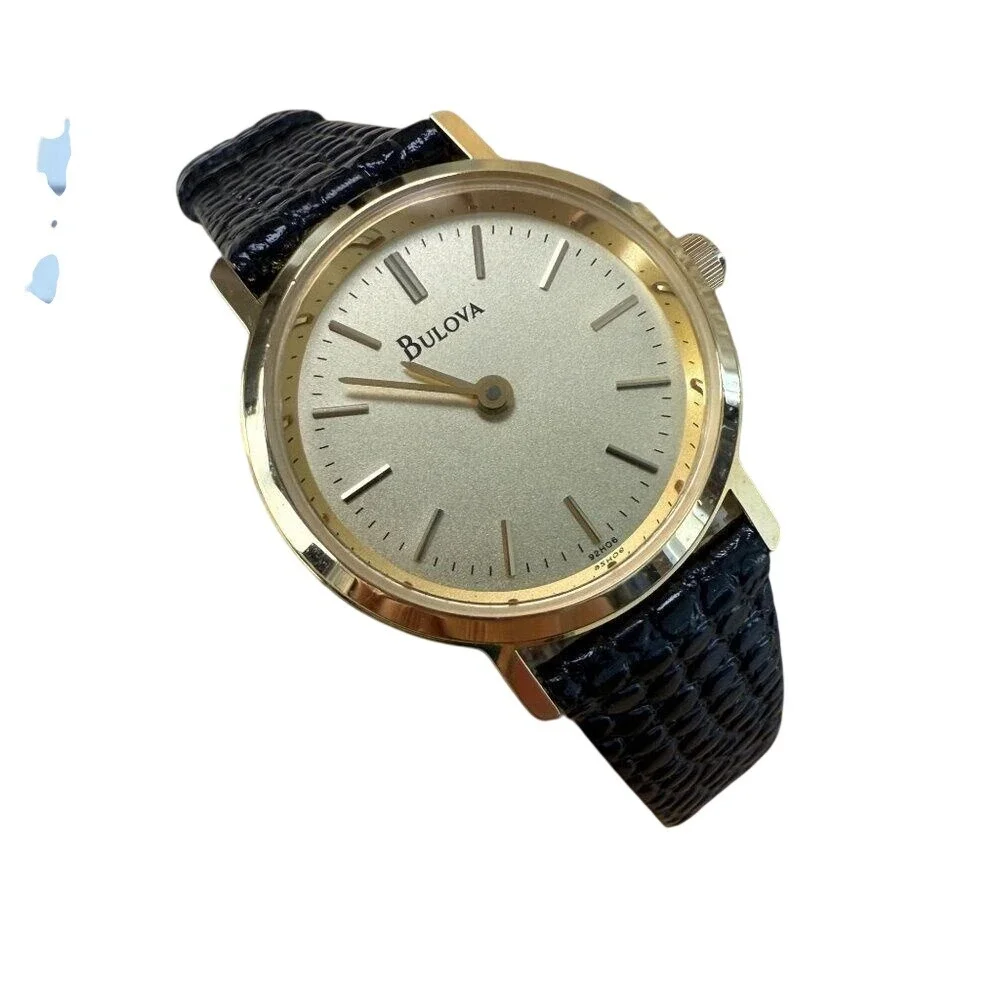 Bulova Gold-Tone Black Leather Analog Ladies Watch NOT TESTED